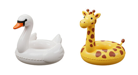 3D Rendering Two Inflatables Swan Giraffe Toys Float Pool Fun Summer