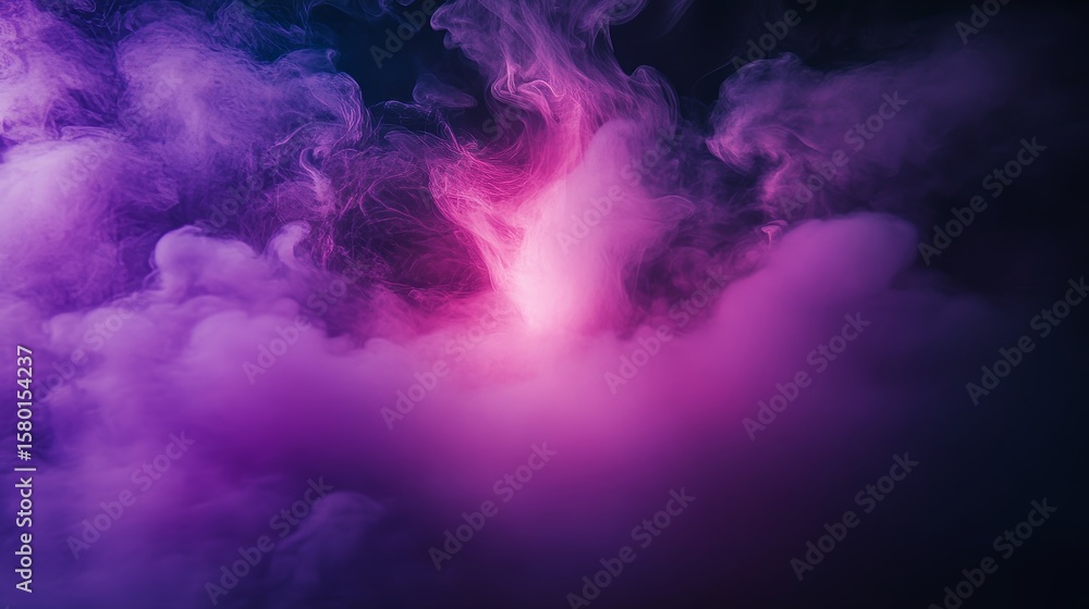 Poster ethereal purple smoke erupting from a dark void, creating mysterious and mesmerizing textures
