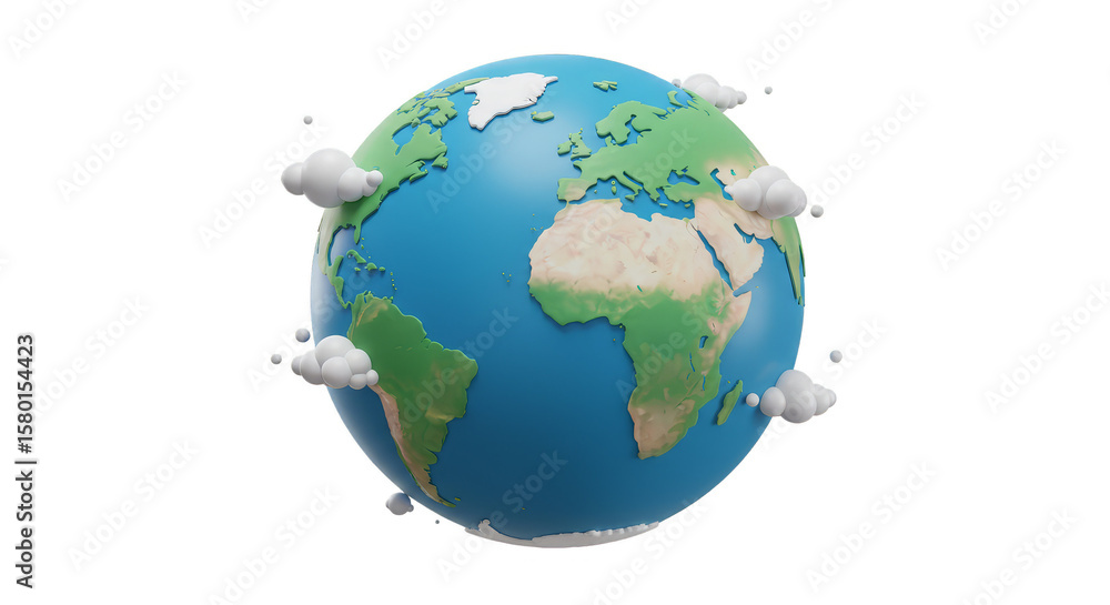 Poster 3d rendering planet earth globe with clouds isolated transparent background