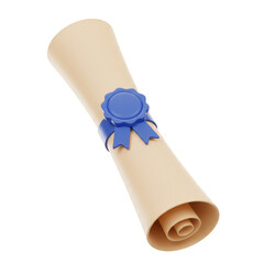 3D Scroll Paper Diploma With Blue Seal Education Award Achievement