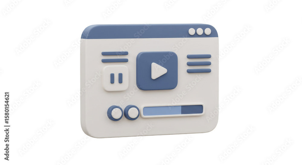 Poster 3d rendered media player icon web application design on transparent