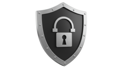 3D Shield Padlock Silver Security Protection on Transparent Background