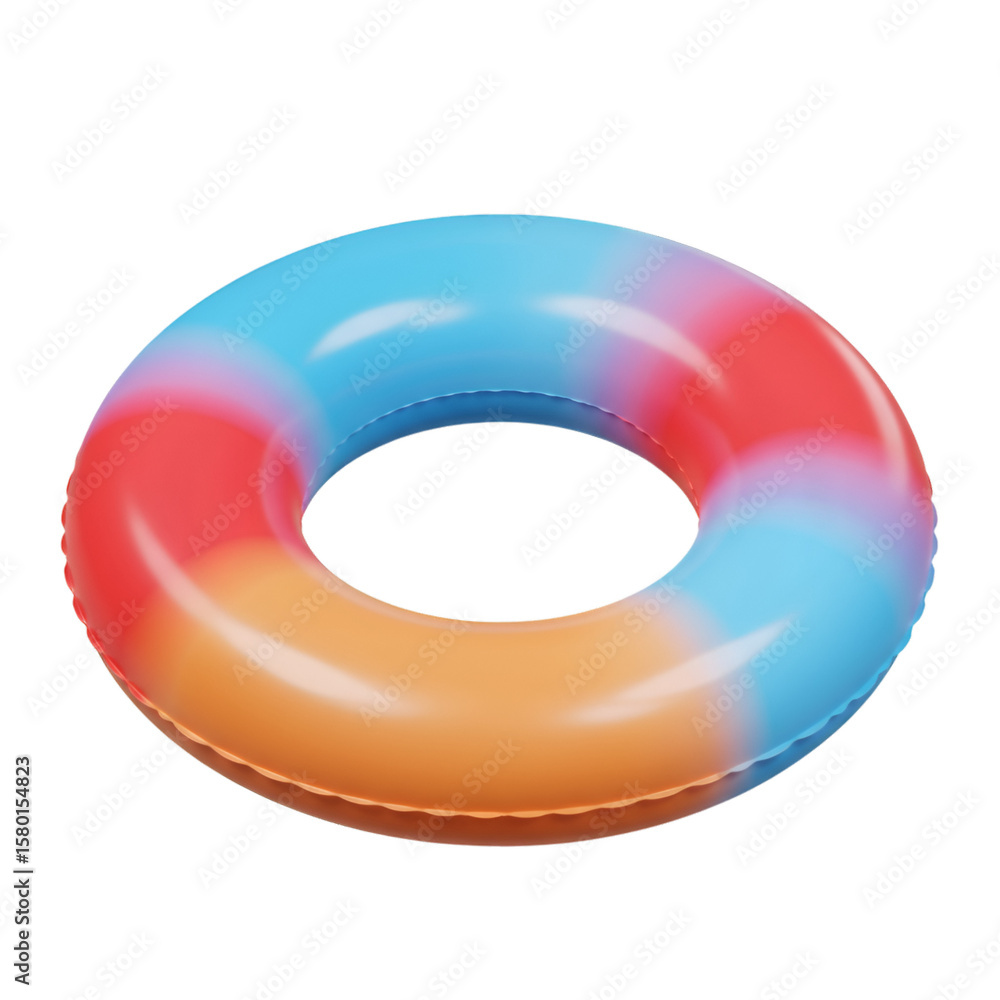 Poster 3d rendering ring float pool tube with orange red and blue gradients
