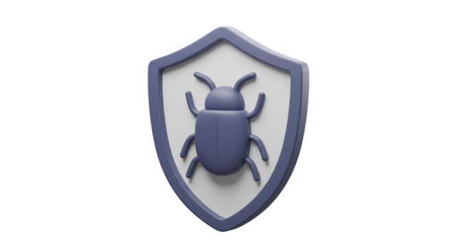 3d Rendering Shield with Bug Represents Security Protection Antivirus
