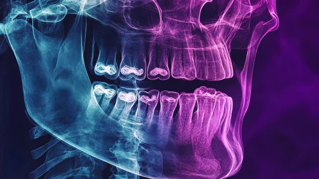 Xray illustration highlighting detailed structure of salivary glands and jaw region anatomy, X ray detailed illustration of salivary glands and ducts inside the oral cavity, educational