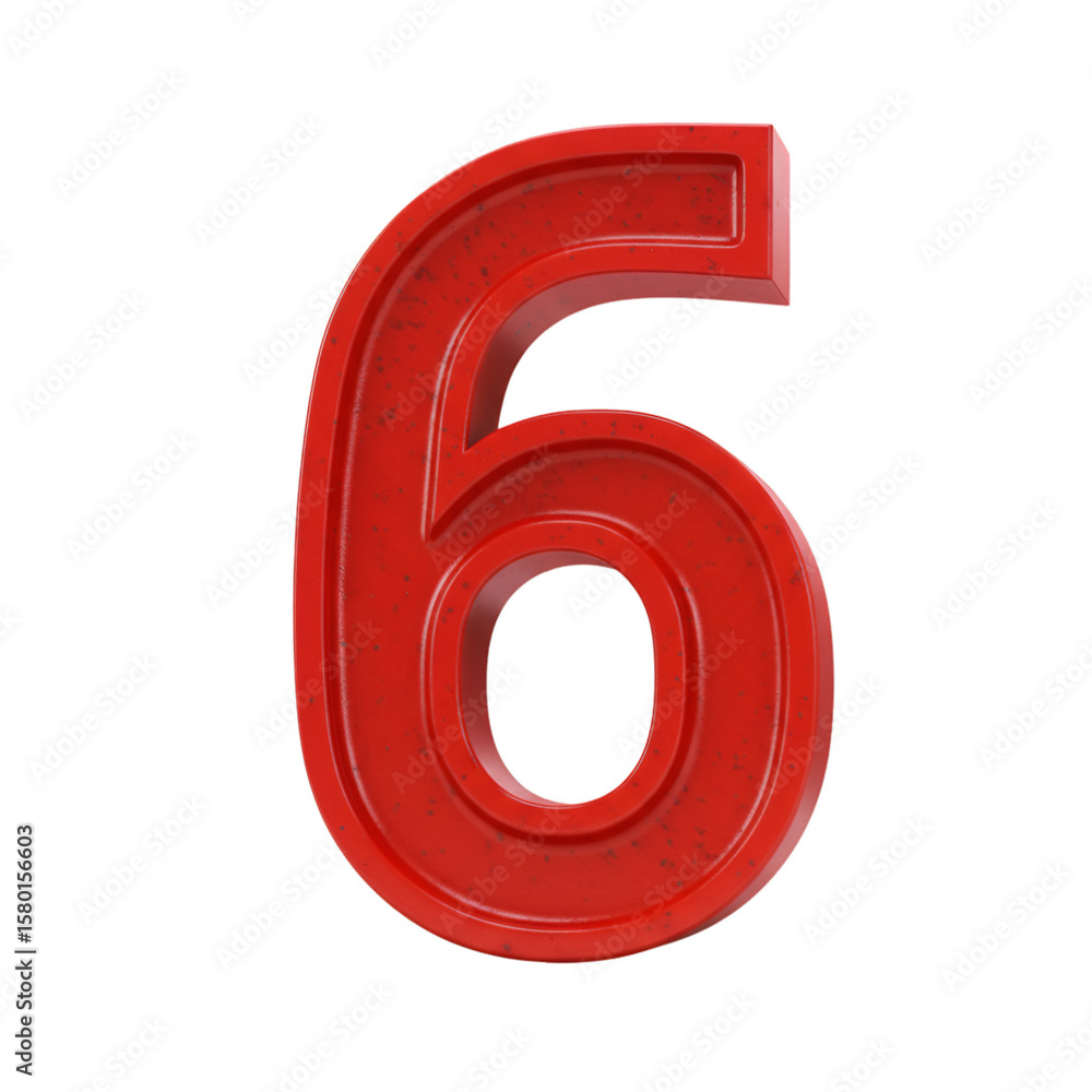 Poster 3d render red number six isolated on transparent background design