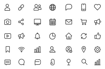 Vector illustration Social media & web network symbol icon set, global connectivity and digital communication symbols, web and mobile marketing interface symbol pack