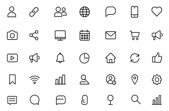 Vector illustration Social media & web network symbol icon set, global connectivity and digital communication symbols, web and mobile marketing interface symbol pack