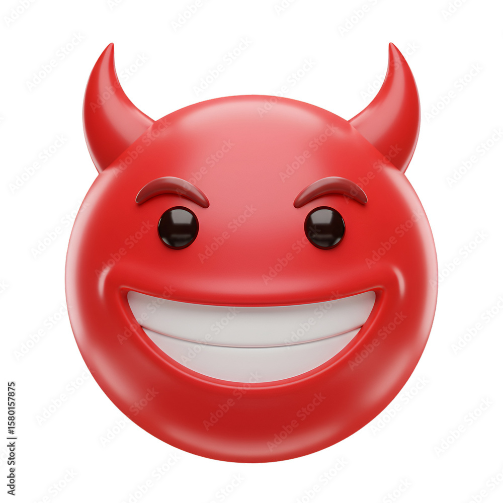 Poster 3d rendering of a red devil emoji cartoon with cheerful expression