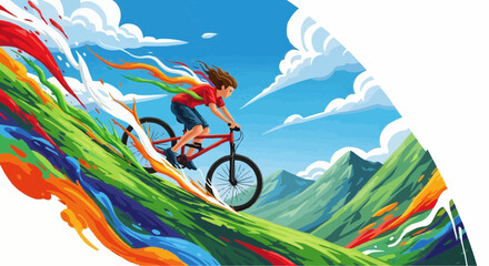 Fototapeta premium Young Man Riding Bicycle with Colorful Motion Energy in Digital Art Style