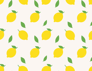 Lemon delight a pattern of stylized yellow lemons and green leaves on a light beige background