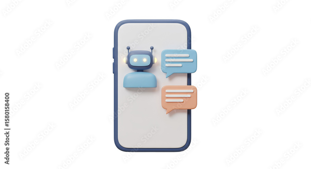 Poster 3d rendering of chatbot on mobile phone for digital communication