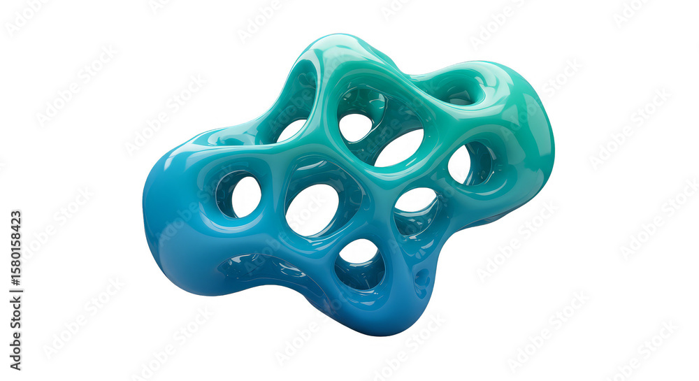 Poster abstract 3d render blob fluid organic shape with blue aqua background