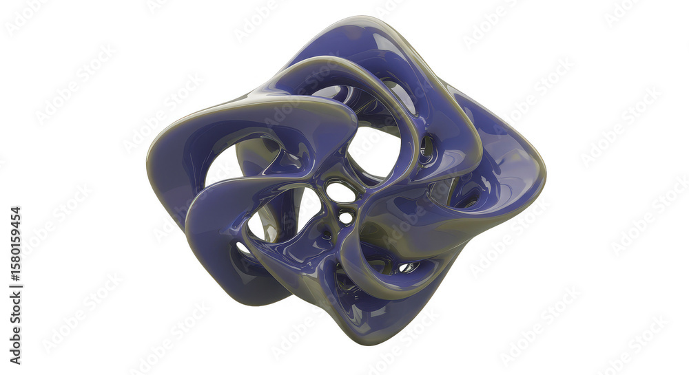 Poster abstract glossy blue 3d shape render transparent background design