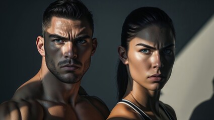 Strong athletes showcase determination in a dramatic light setting during a training session