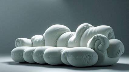 Innovative white sofa design resembling a cloud featured in modern interior setting
