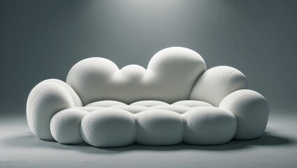 Unique cloud-shaped sofa design showcased in a minimalist studio setting