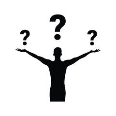 Confused Person Silhouette with Question Marks Vector Illustration