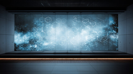 Futuristic Pink Neural Network Light Wall in Dark Room