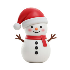 3D Snowman with Red Hat Isolated Winter Holiday Decoration