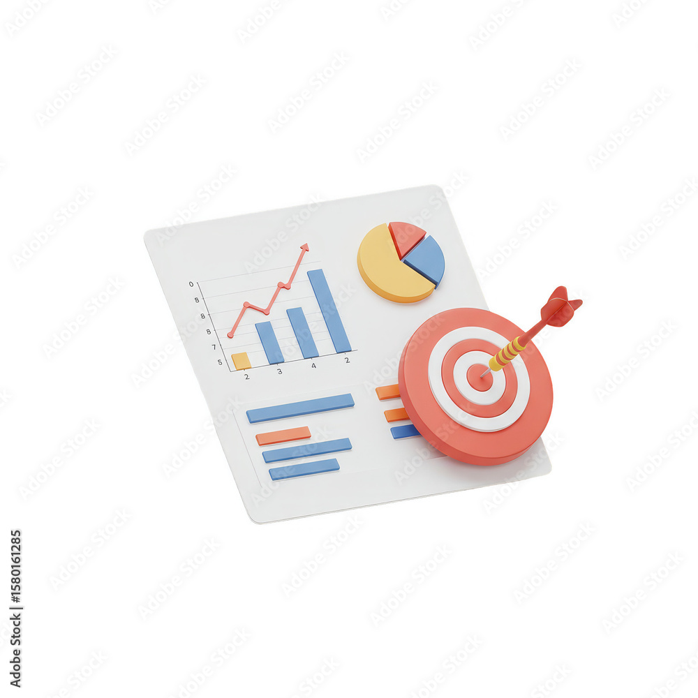 Poster 3d target arrow on graph paper business data achieve report png