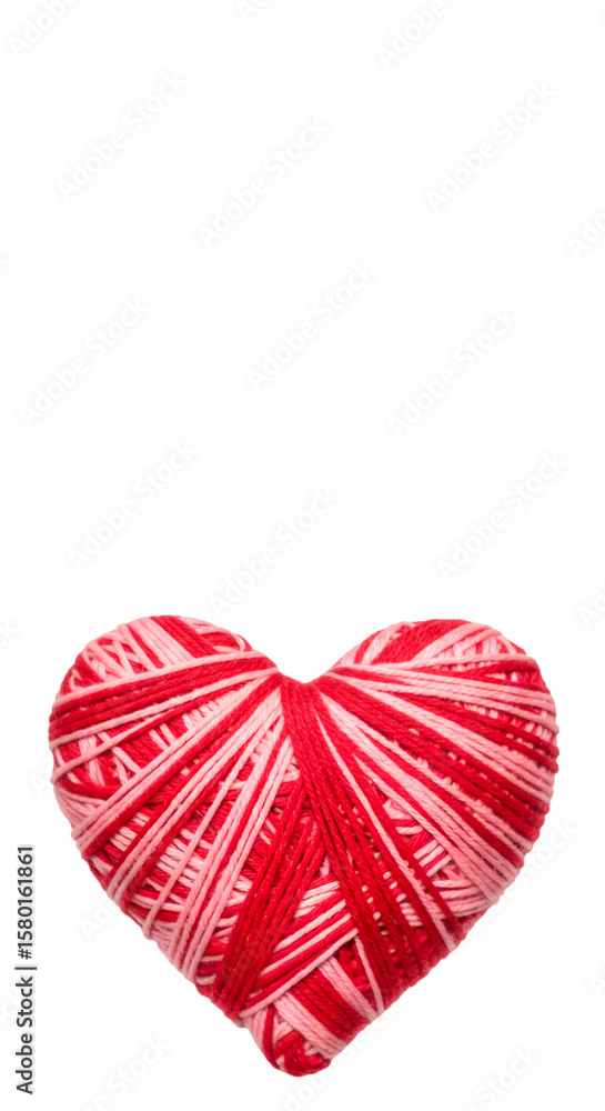 Poster abstract 3d heart with red and pink string yarns on transparent png