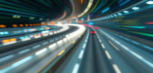 Blurred digital data stream flowing along a highway, representing rapid data transfer,  digital,   cyber