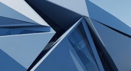 Abstract Architectural Design with Geometric Forms and Reflective Surfaces