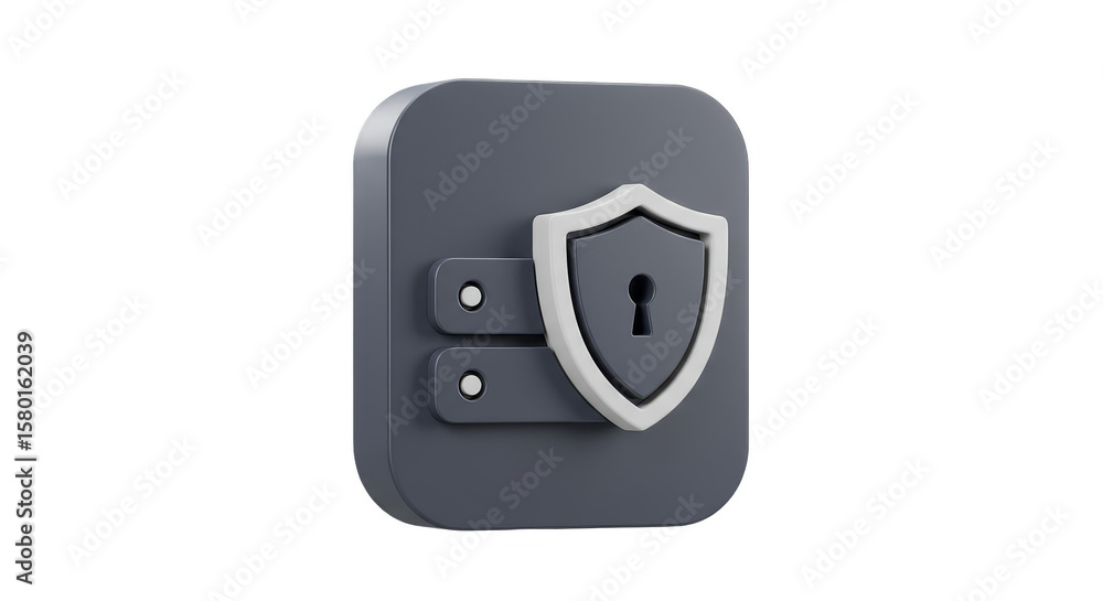 Poster 3d security shield lock gray data server protection isolated