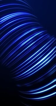 Blue fractals rounded lines. 4K Vertical