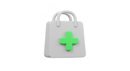 3D Shopping Bag with Green Cross Sign for Healthcare Design