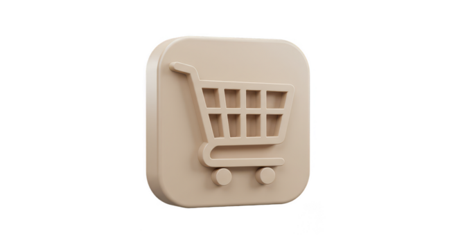 3D Shopping Cart Icon Beige Symbol of Online Commerce - Powered by Adobe
