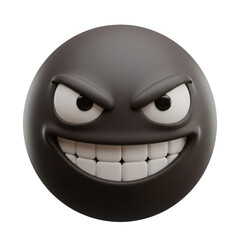 Fototapeta premium Angry Black Emoji 3d Rendering Cartoon Face Grinning Evil Character