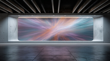 Futuristic Pink Neural Network Light Wall in Dark Room