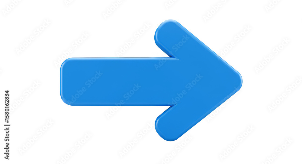 Poster blue arrow 3d render indicates right direction navigation symbol