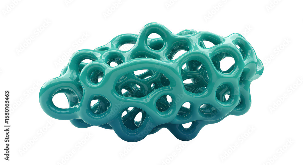 Poster abstract 3d shape render transparent background turquoise cellular