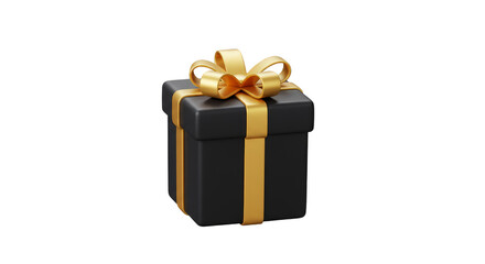 Fototapeta premium 3D Rendering Black Gift with Gold Ribbon Transparent Background