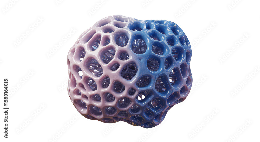 Poster abstract coral shape cell structure mesh foam 3d render on png