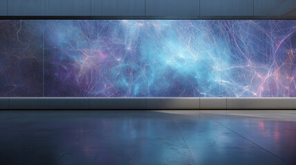 Futuristic Pink Neural Network Light Wall in Dark Room