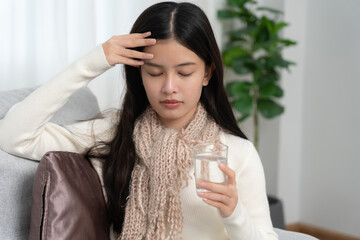 sick with a headache, seasonal influenza, allergic, high fever and influenza, resting, virus,...