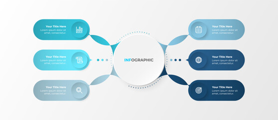 6 infographic layout process design element with circles and marketing icons. Business concept template. Can be used for annual report, info chart, web design.