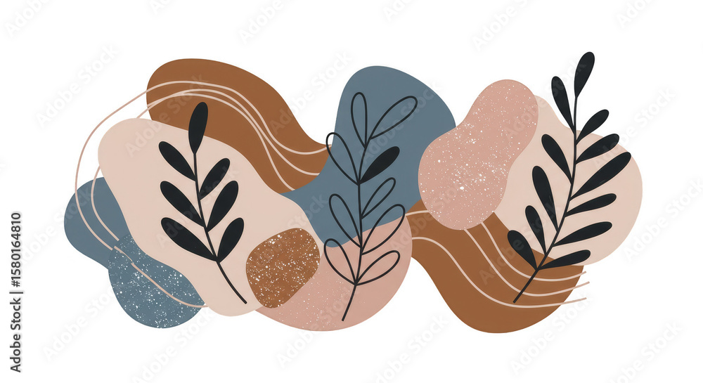 Poster abstract transparent background with geometric shapes and botanical elements