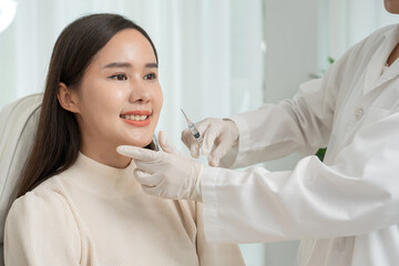 Cosmetic surgery, skin whitening injection, filler injection, Skin reface, beautiful Asian woman...