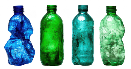 Crumpled plastic bottles in various colors
