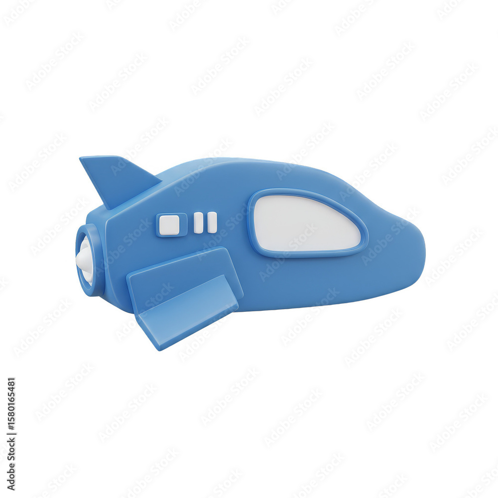 Poster blue cartoon spaceship 3d render isolated on transparent background