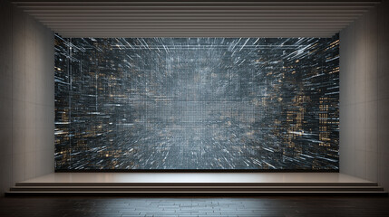 Futuristic Pink Neural Network Light Wall in Dark Room