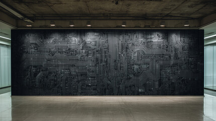 Futuristic Pink Neural Network Light Wall in Dark Room