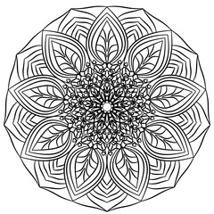 Blossoming Serenity Mandala with Detailed Petals and Geometric Symmetry