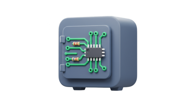 3D Rendering Digital Safe with Security Lock Technology Protection