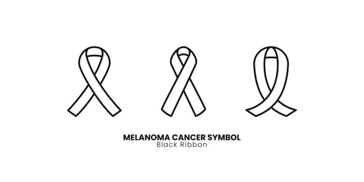 Clean outline black ribbon vector icons for Melanoma Cancer awareness. Use these versatile symbols for medical campaigns and health support visuals